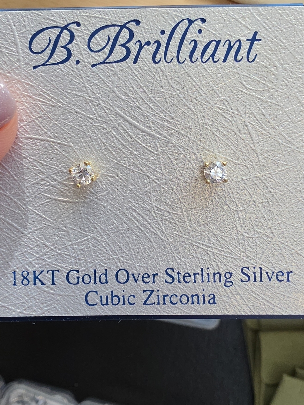 Gold Cubic Zirconia Stud Earrings - White